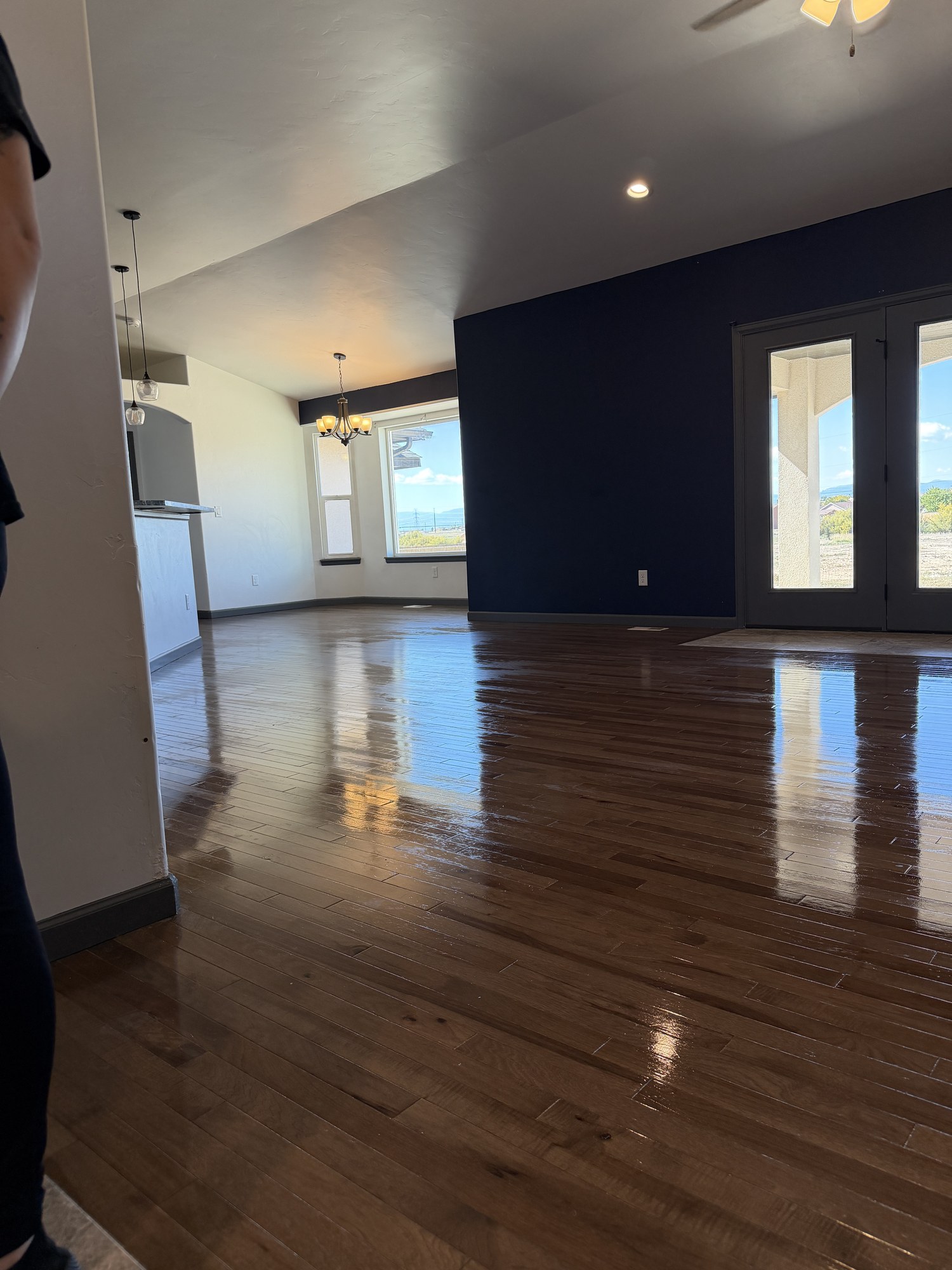 Completed living-area cleaning with polished wood floors